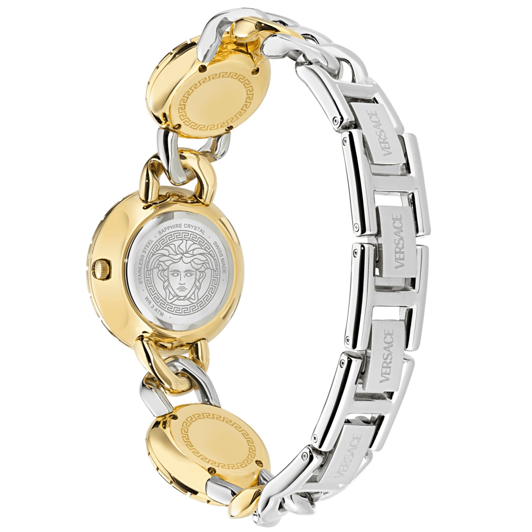 VERSACE Greca Stud Icon Green Dial 28mm Two Tone Gold Stainless Steel Bracelet VE0Q00125 - 3