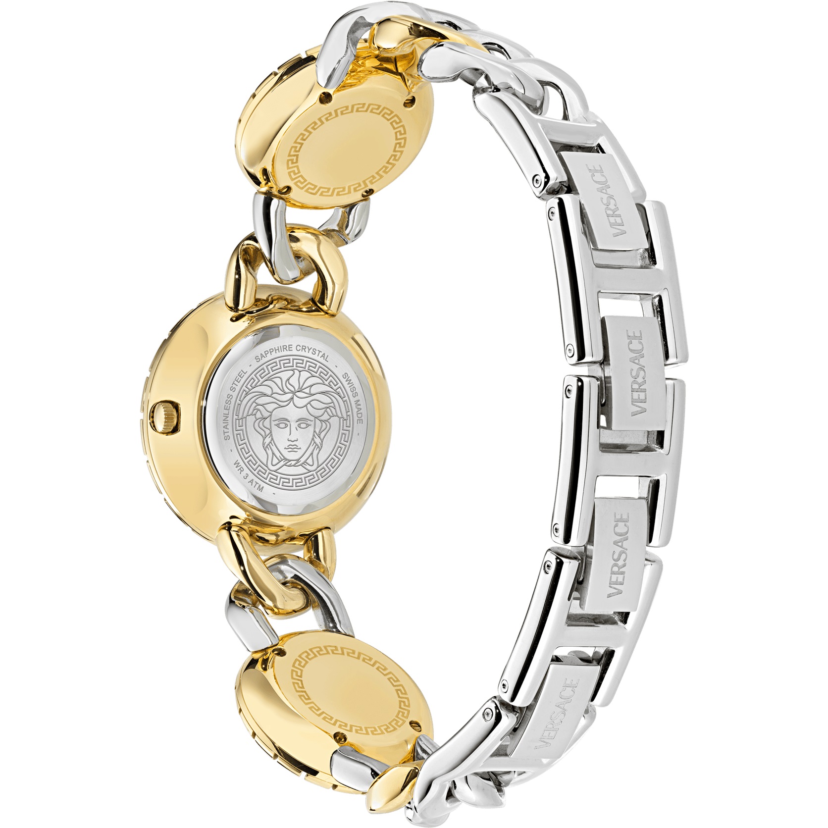 VERSACE Greca Stud Icon Silver Dial 28mm Two Tone Gold Stainless Steel Bracelet VE0Q00325 - 3