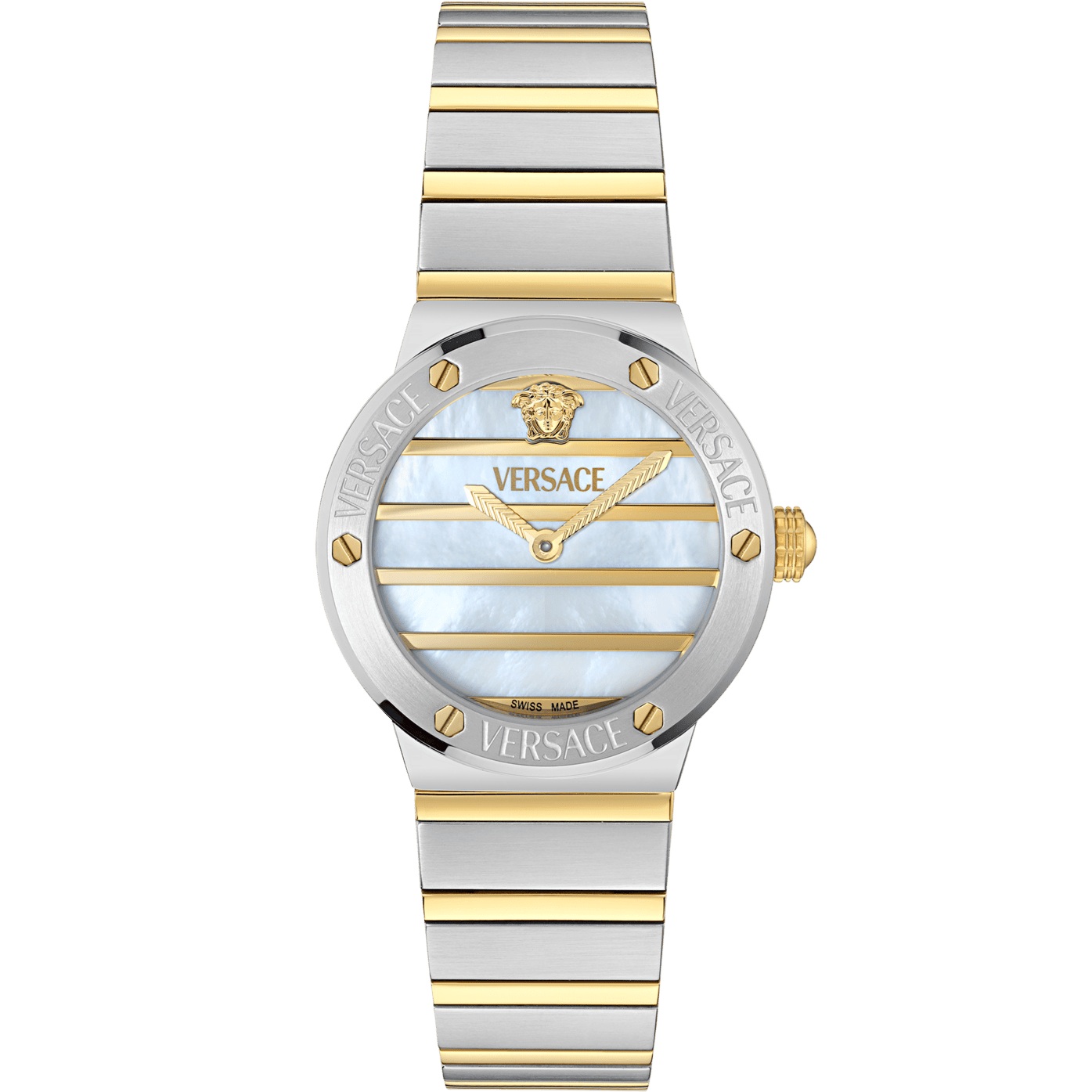 VERSACE Greca Logo Pearl White Dial 33mm Two Tone Gold Stainless Steel Bracelet VE0S00325 - 
