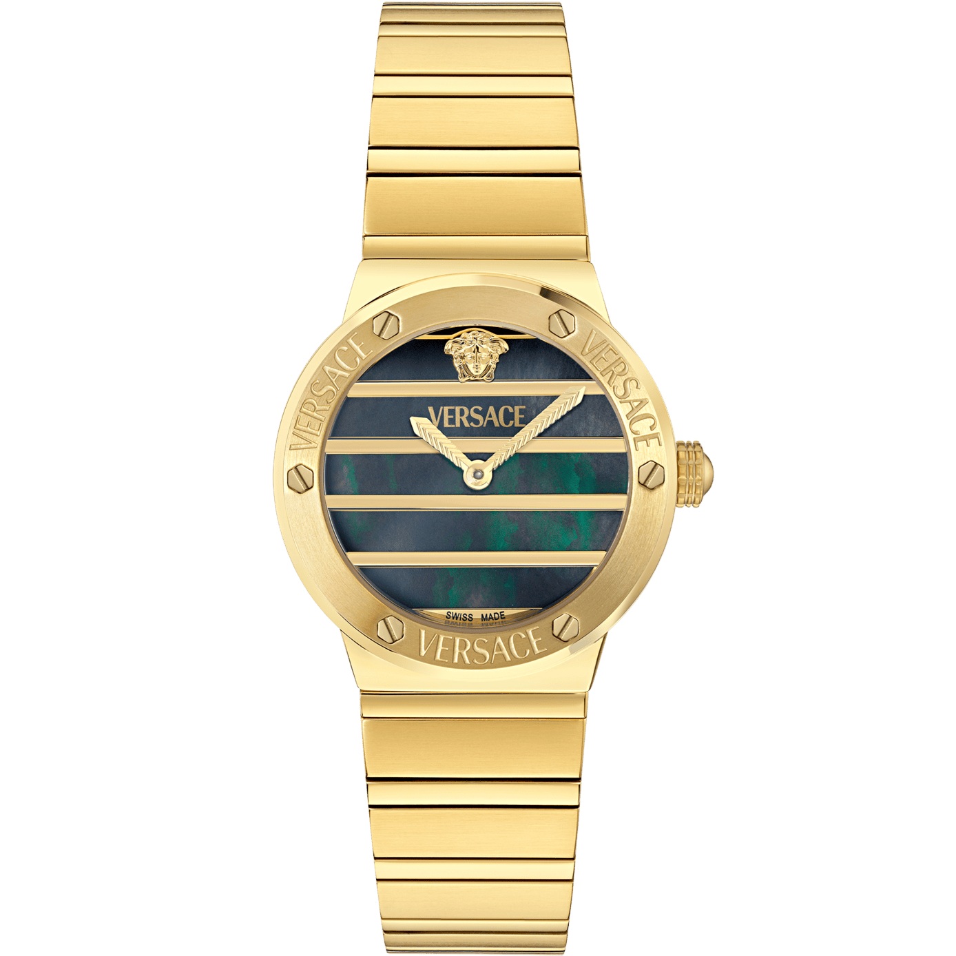 VERSACE Greca Logo Pearl Black Dial 33mm Gold Stainless Steel Bracelet VE0S00525 - 