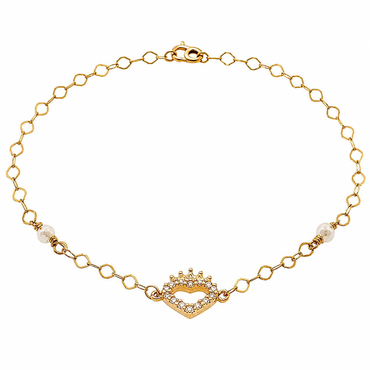 BRACELET Heart SENZIO Collection in K9 Yellow Gold with Zircon Stones and Pearls VKV4279 - 