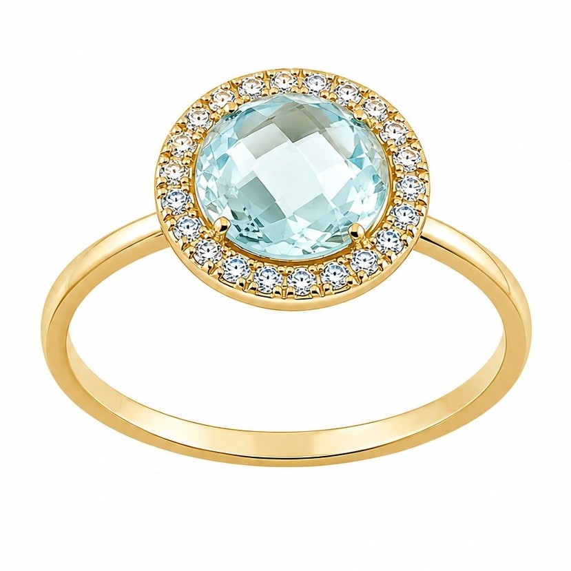 RING Rosette SENZIO Collection in Yellow Gold K14 with Aquamarine and Zircon Stones VS400521 - 