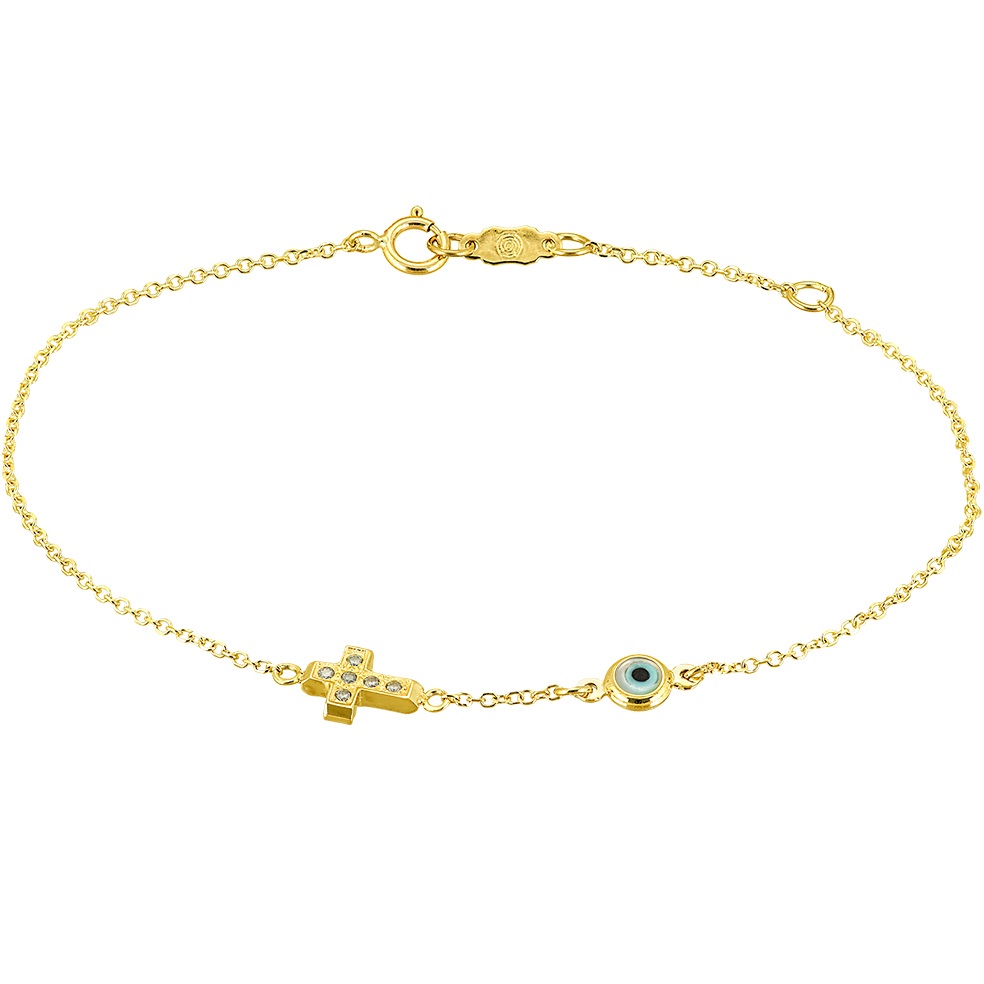 BRACELET Children's Eye Charm K9 Yellow Gold with Zircon Stones 3LAV.VS095 - 