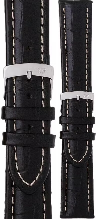 MORELLATO Plus Watch Strap 22-18mm Black Leather Silver Hardware A01U3252480019CR22 - 
