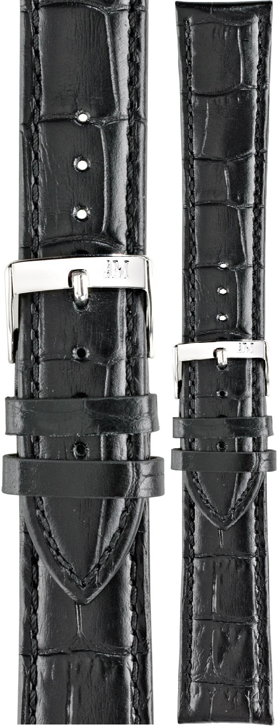 MORELLATO Bolle Watch Strap 22-20mm Black Leather Silver Hardware A01X2269480019CR22 - 
