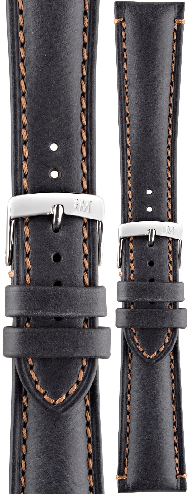 MORELLATO Derain Hand Made Watch Strap 22-18mm Black Leather Silver Hardware A01X4434B09019CR22 - 1