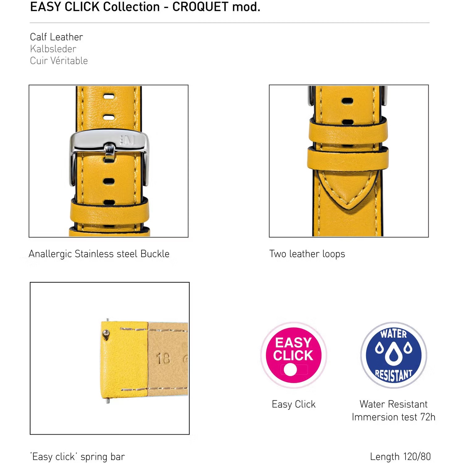 MORELLATO Croquet Easy Click Water Resistant Watch Strap 22-20mm Yellow Nappa Leather Silver Hardware A01X5123C03097CR22 - 4
