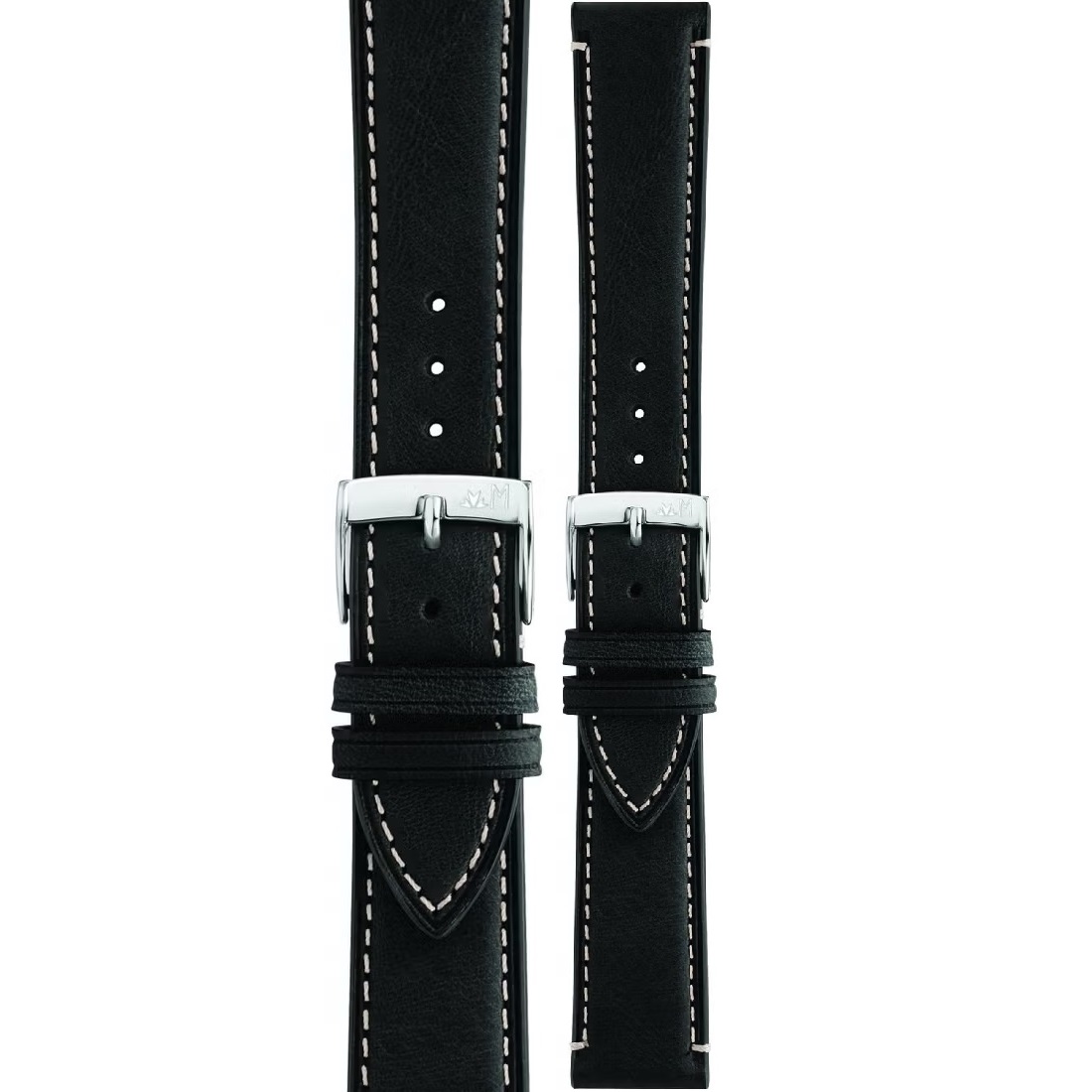 MORELLATO El Greco Hand Made Watch Strap 20-18mm Black Leather Silver Hardware A01X5439B71019CR20 - 