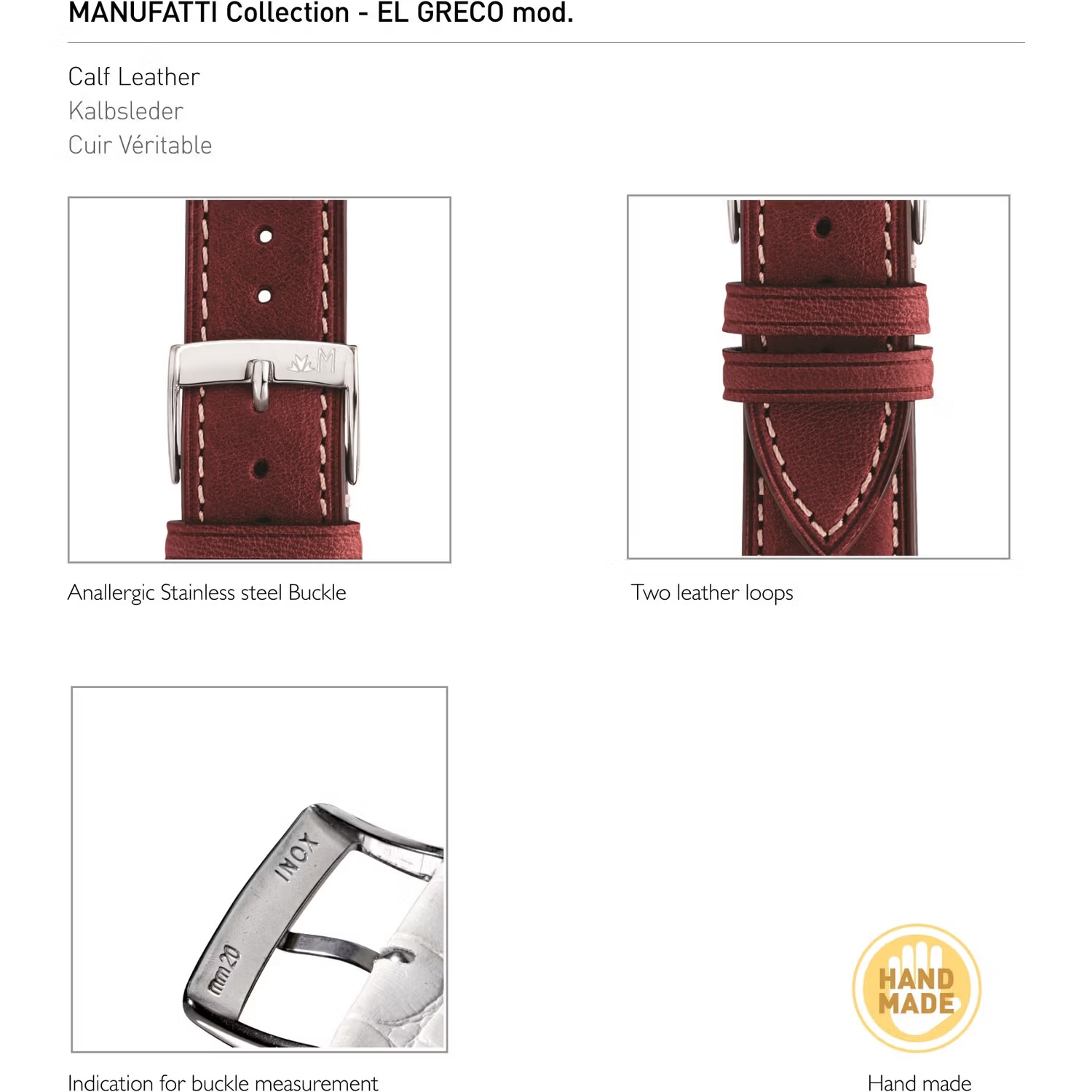 MORELLATO El Greco Hand Made Watch Strap 20-18mm Bordeaux Leather A01X5439B71081CR20 - 4