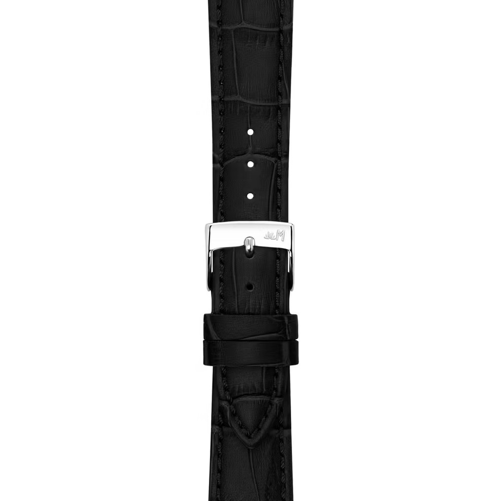MORELLATO Bolle Watch Strap 21-16mm Black Calf Alligator Grain Leather Silver Buckle A01X6079480019CR21 - 