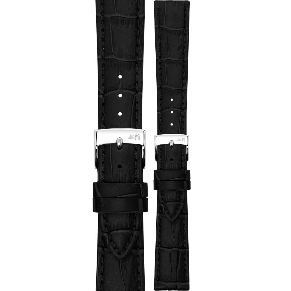 MORELLATO Bolle Watch Strap 21-16mm Black Calf Alligator Grain Leather Silver Buckle A01X6079480019CR21 - 