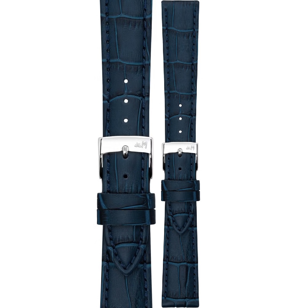 MORELLATO Bolle Watch Strap 21-18mm Blue Calf Alligator Grain Leather Silver Buckle A01X6080480061CR21 - 1