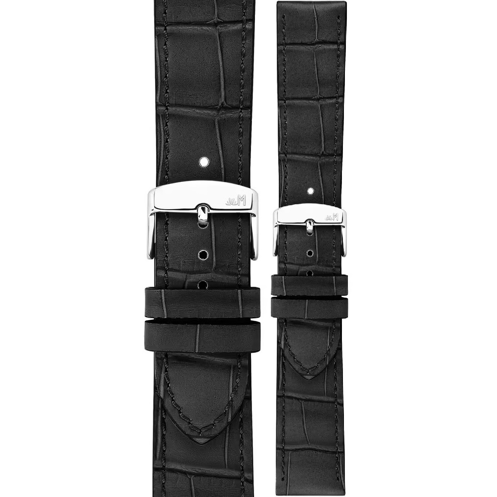 MORELLATO Ustica Water Resistant Watch Strap 20-18mm Black Calf Leather with Alligator Grain Silver Buckle A01X6081E32019CR20 - 