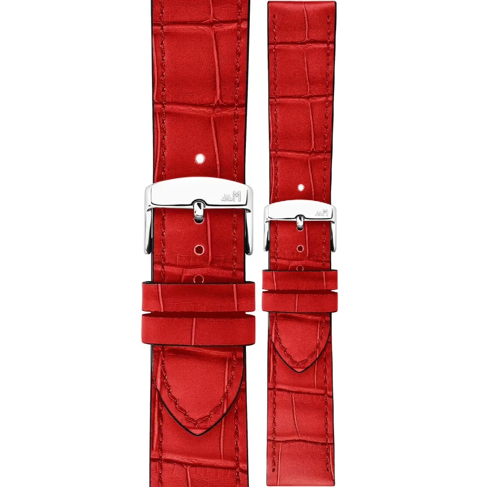 MORELLATO Ustica Water Resistant Watch Strap 20-18mm Red Calf Leather with Alligator Grain Silver Buckle A01X6081E32083CR20 - 