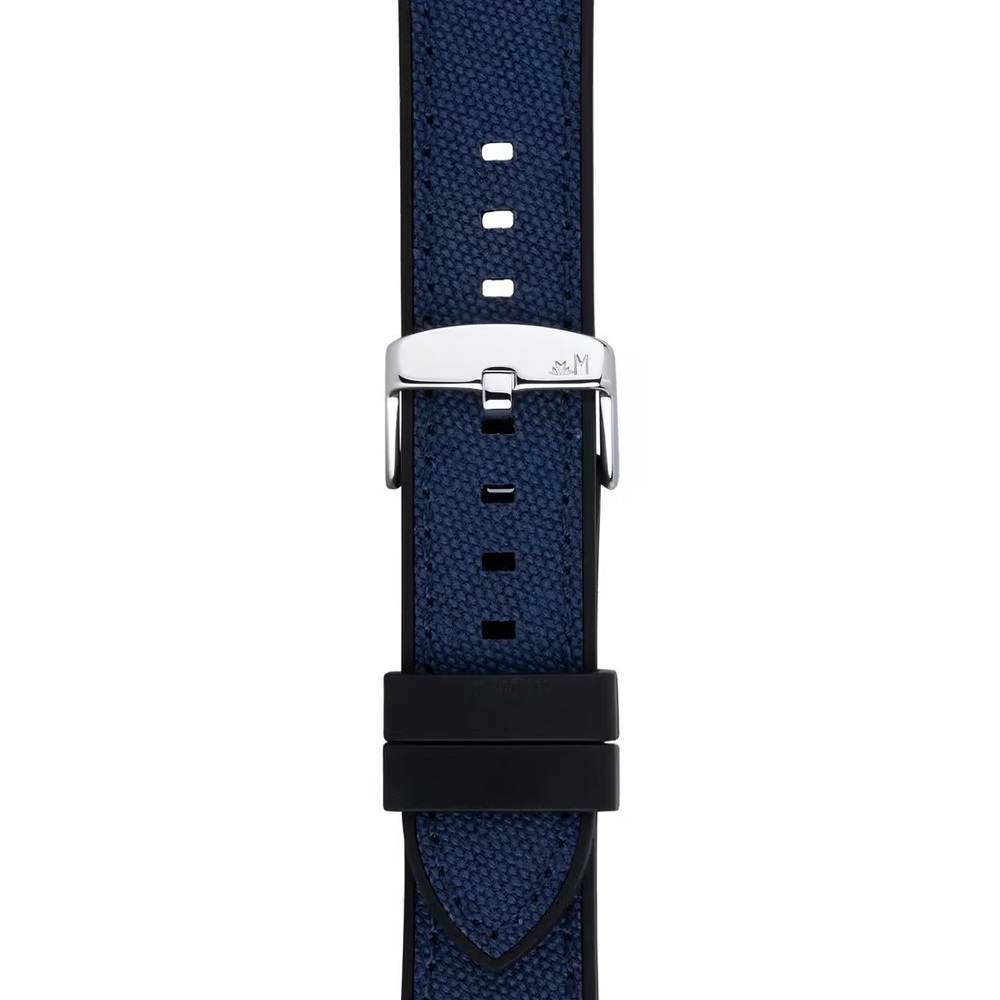 MORELLATO Stintino Water Resistant Watch Strap 22-20mm Black Rubber & Blue Fabric Silver Buckle A01X6082E35064CR22 - 