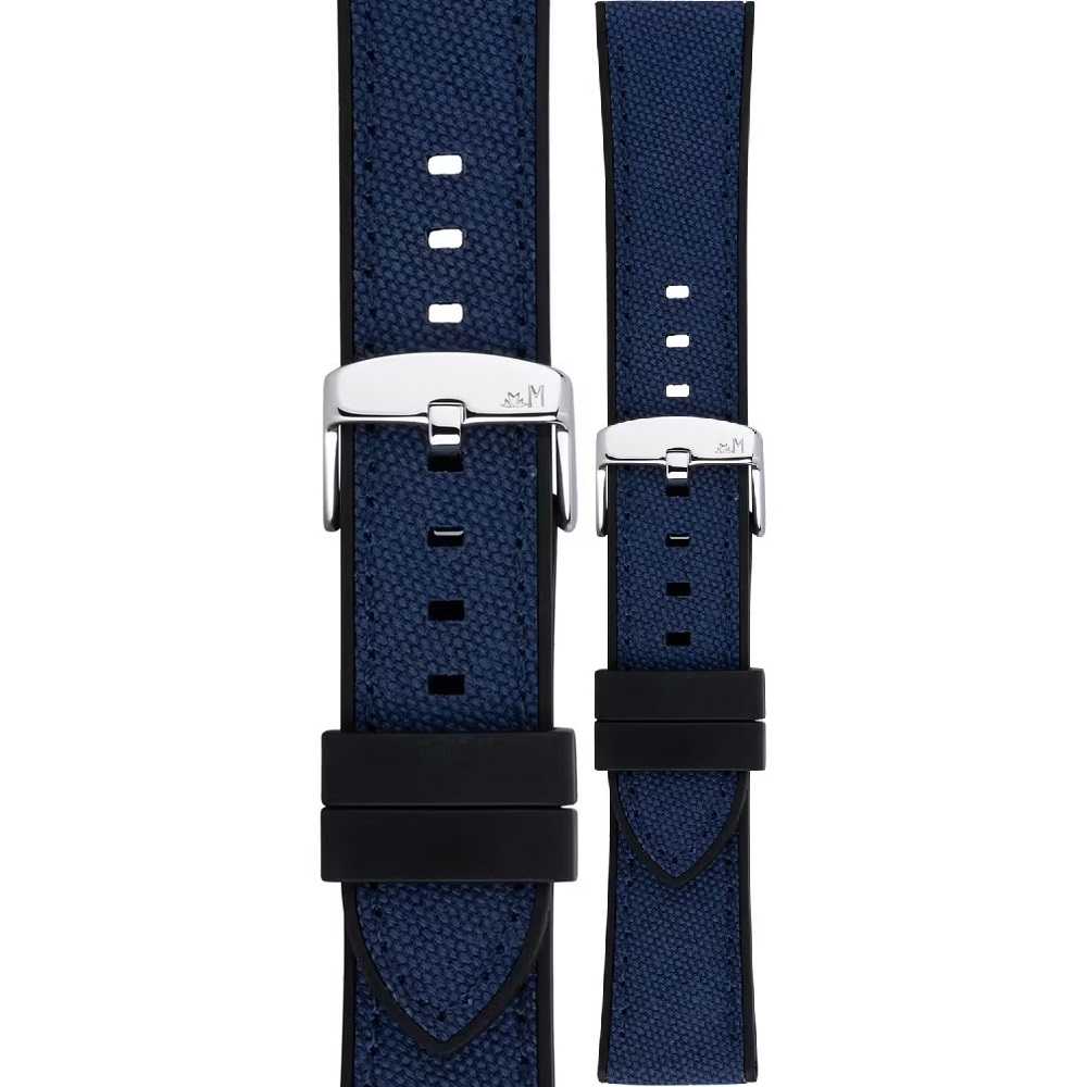MORELLATO Stintino Water Resistant Watch Strap 22-20mm Black Rubber & Blue Fabric Silver Buckle A01X6082E35064CR22 - 