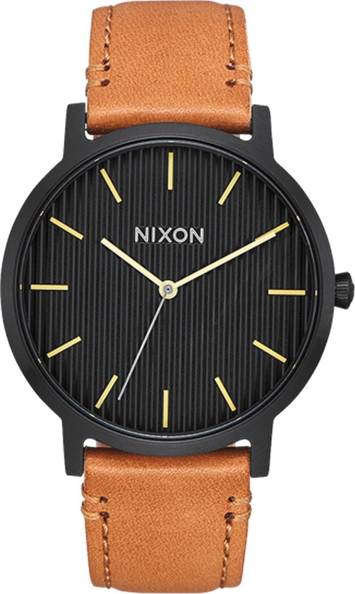 NIXON The Porter Three Hands 40mm Black Stainless Steel Brown Leather Strap A1058-2664-00 - 