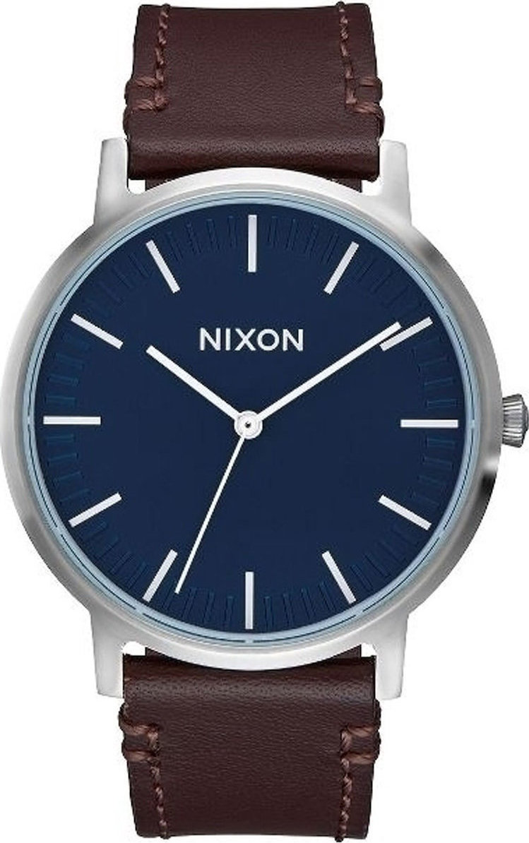 NIXON The Porter Three Hands 40mm Silver Stainless Steel Brown Leather Strap A1058-879-00 - 