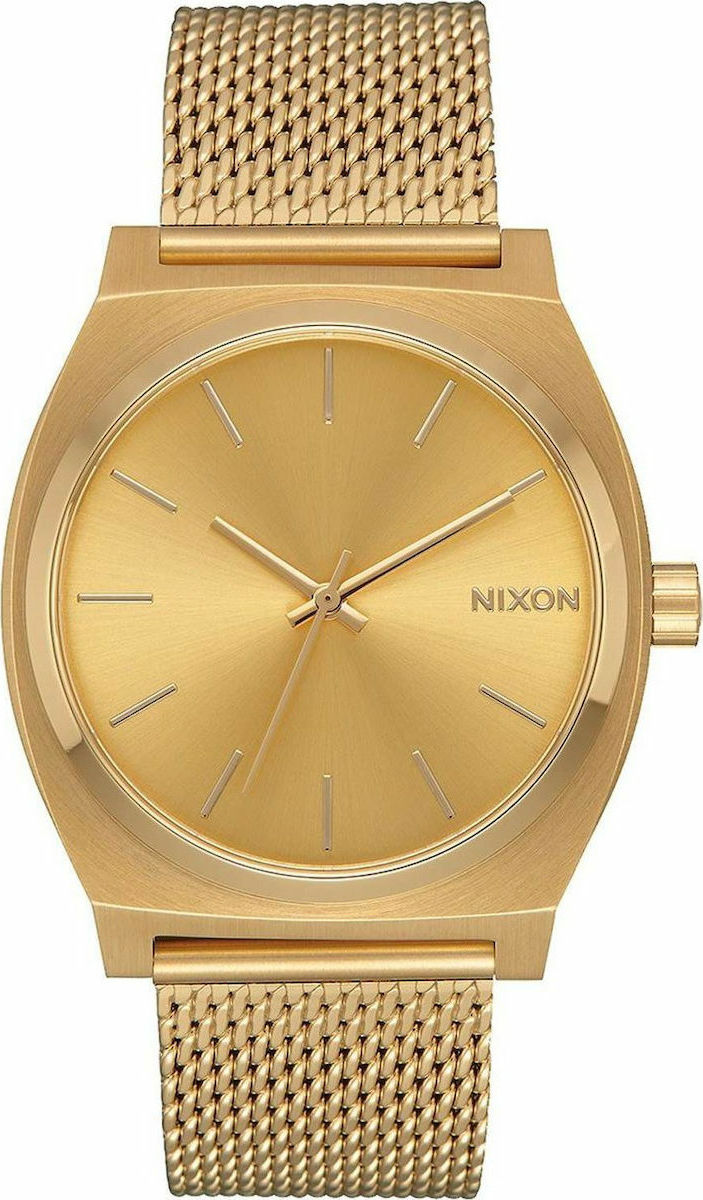 NIXON The Time Teller Milanese Three Hands 37mm Gold Stainless Steel Mesh Bracelet A1187-502-00 - 