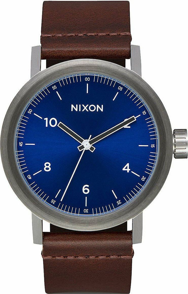 NIXON The Stark Leather Three Hands 42mm Silver Stainless Steel Brown Leather Strap A1194-2301-00 - 