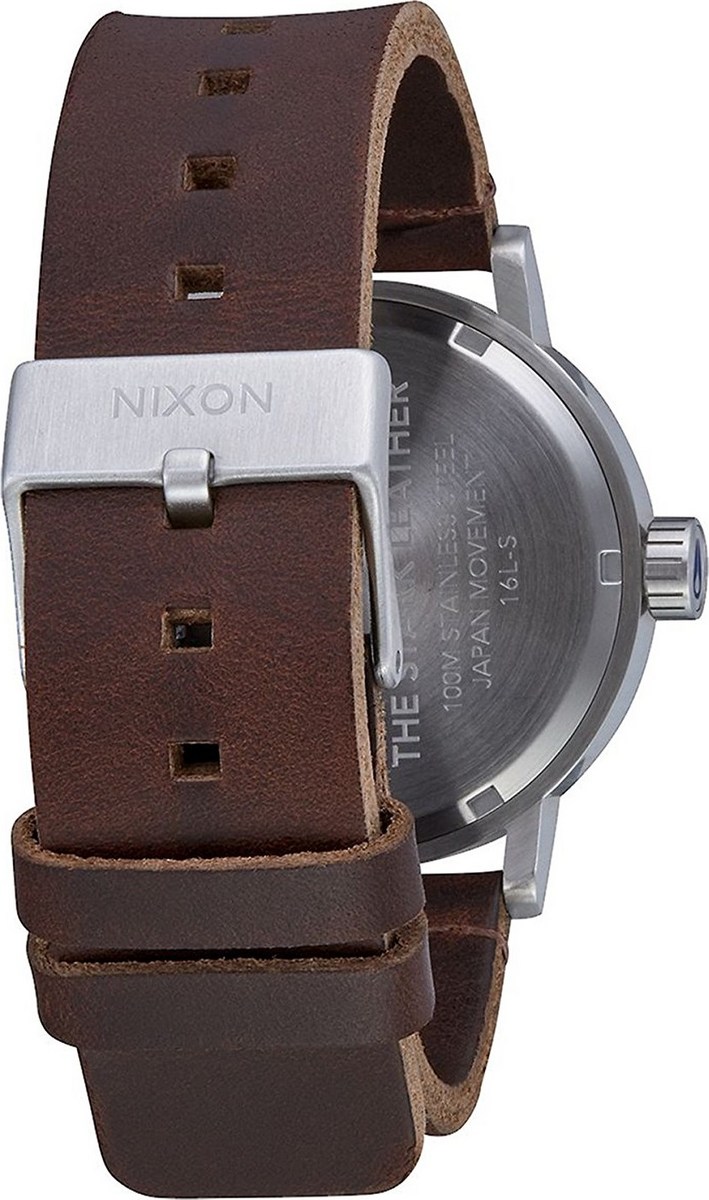 NIXON The Stark Leather Three Hands 42mm Silver Stainless Steel Brown Leather Strap A1194-2301-00 - 