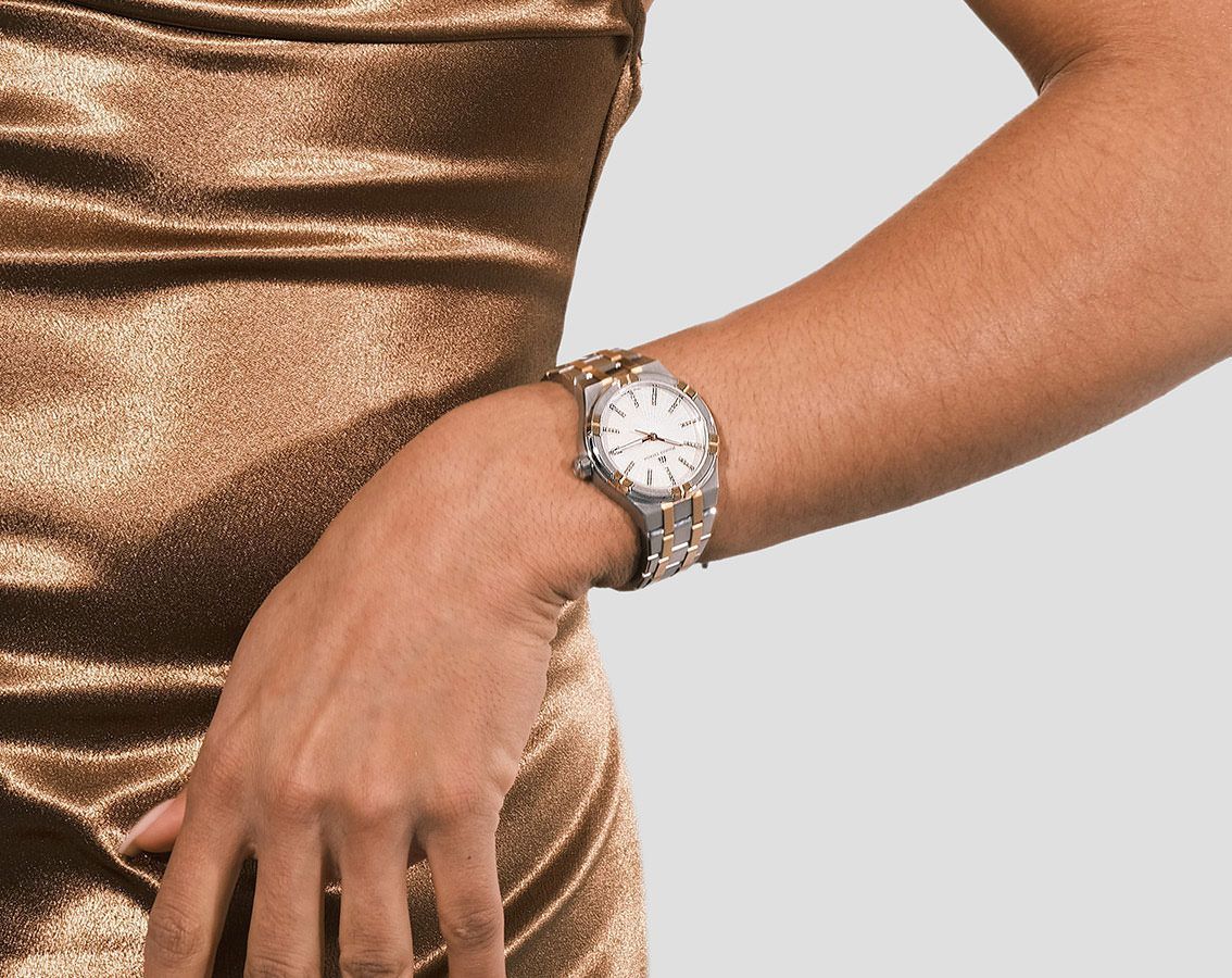 MAURICE LACROIX Aikon Quartz White Pearl Dial with Diamonds 35mm Two Tone Rose Gold Stainless Steel Bracelet AI1106-PVP02-170-1 - 