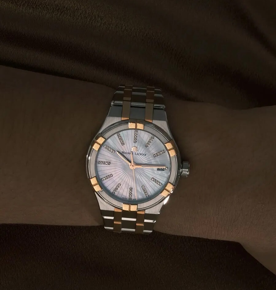 MAURICE LACROIX Aikon Quartz White Pearl Dial with Diamonds 35mm Two Tone Rose Gold Stainless Steel Bracelet AI1106-PVP02-170-1 - 3