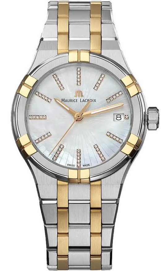 MAURICE LACROIX Aikon Quartz White Pearl Dial with Diamonds 35mm Two Tone Rose Gold Stainless Steel Bracelet AI1106-PVP02-170-1 - 