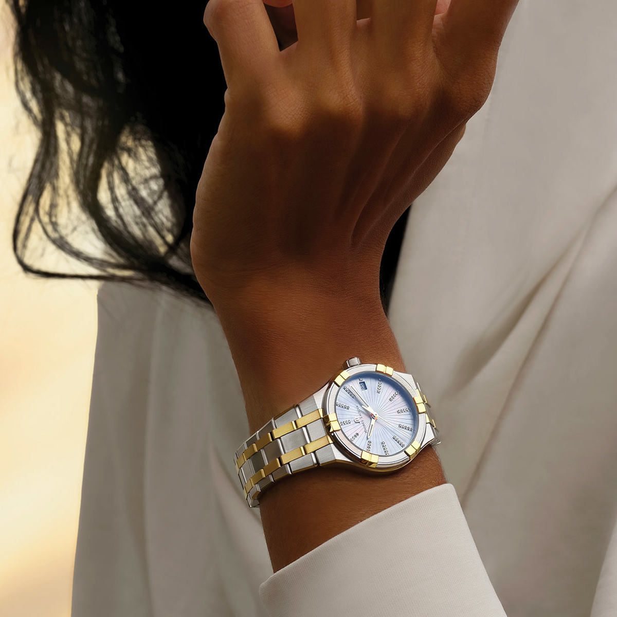 MAURICE LACROIX Aikon Quartz White Pearl Dial with Diamonds 35mm Two Tone Gold Stainless Steel Bracelet AI1106-PVY13-170-1 - 4