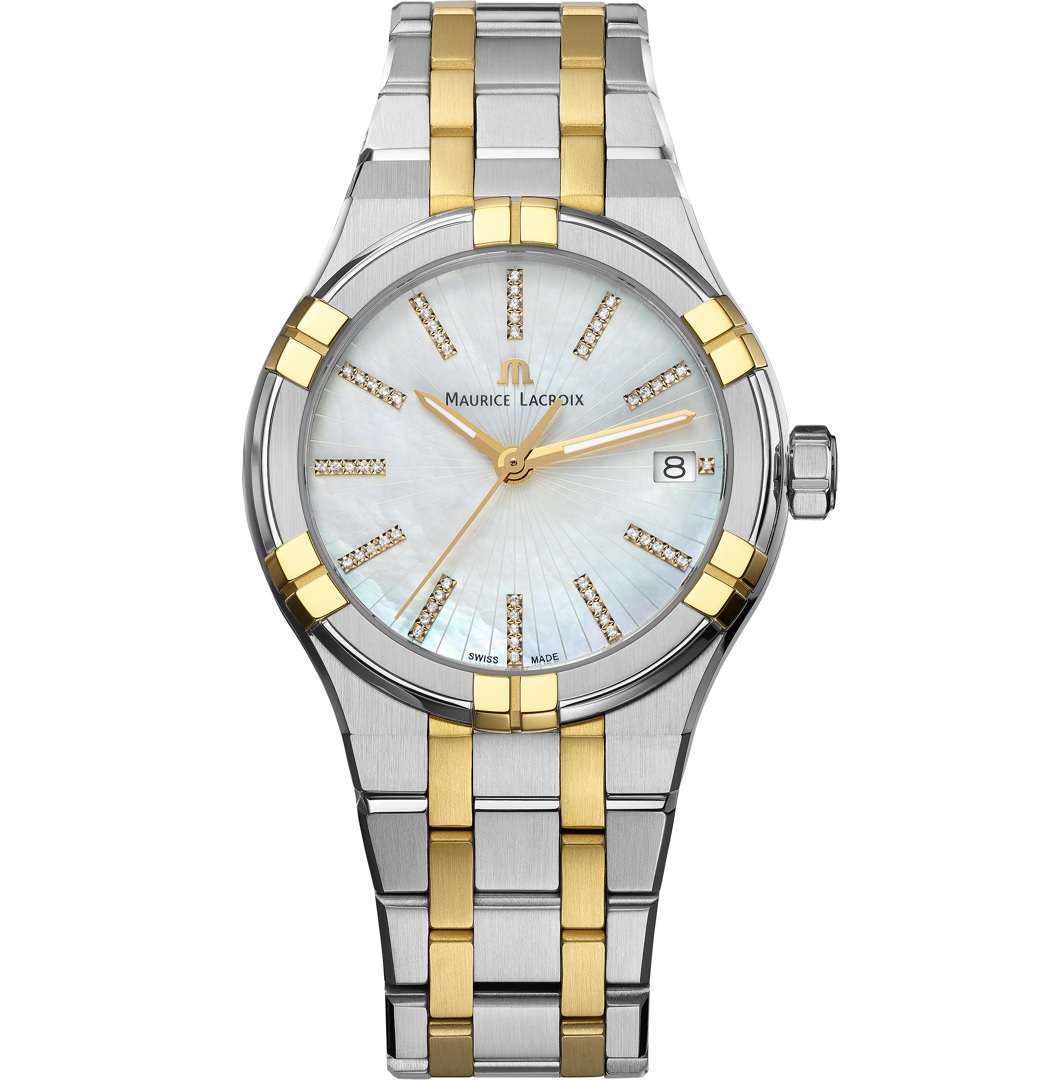 MAURICE LACROIX Aikon Quartz White Pearl Dial with Diamonds 35mm Two Tone Gold Stainless Steel Bracelet AI1106-PVY13-170-1 - 