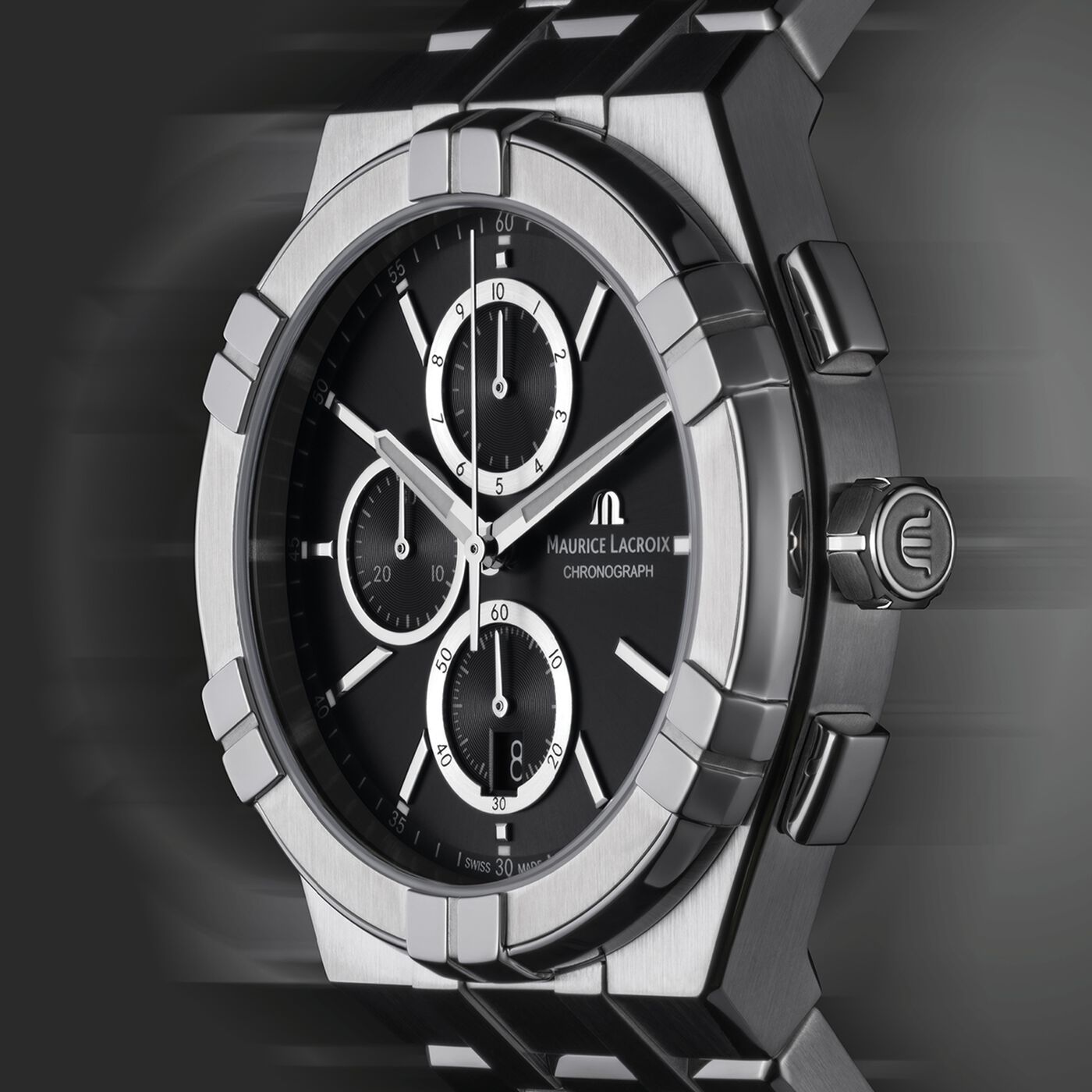 MAURICE LACROIX Aikon Quartz Chronograph Black Dial 42mm Silver Stainless Steel Bracelet AI1118-SS002-330-1 - 