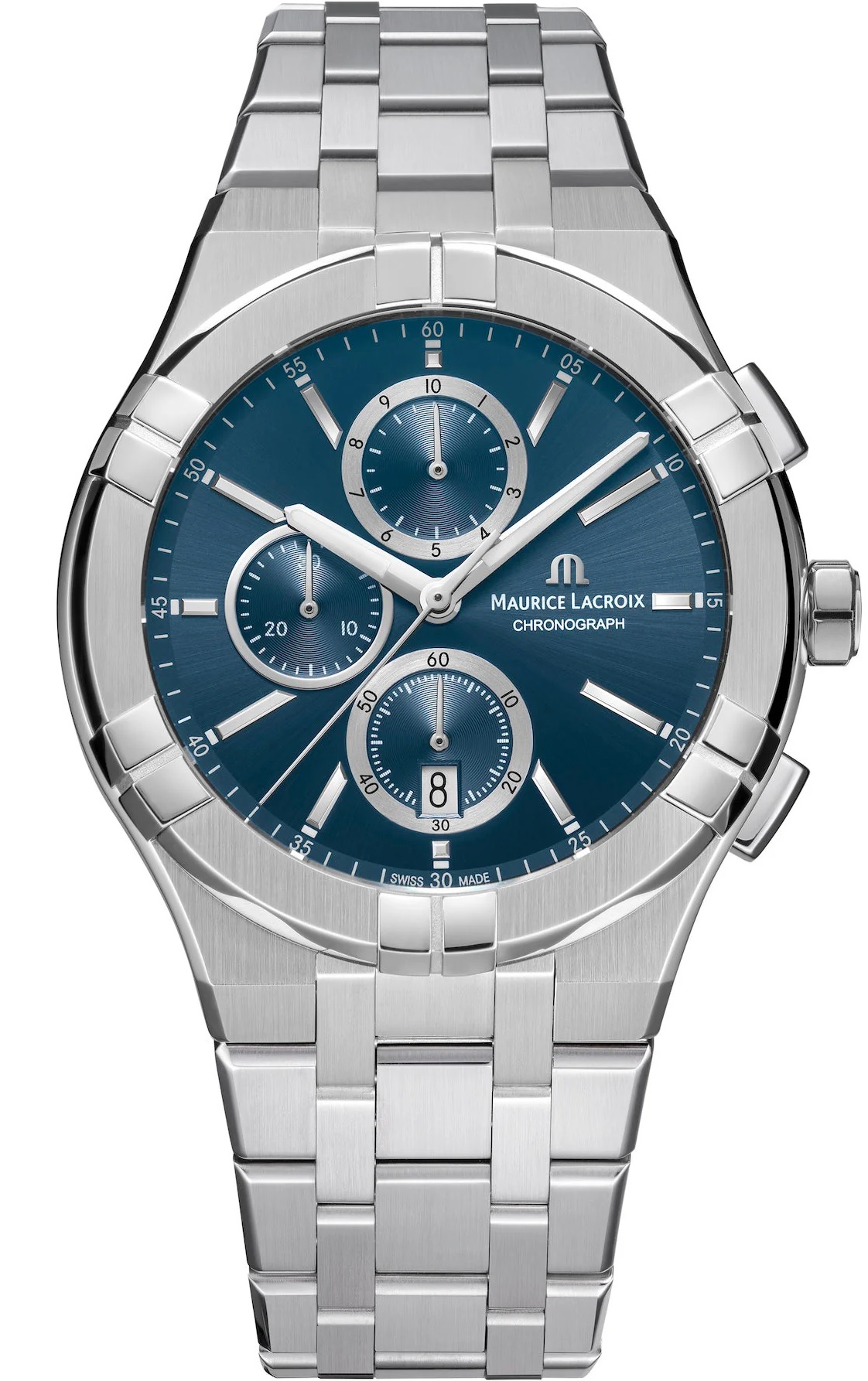 MAURICE LACROIX Aikon Quartz Chronograph Blue Dial 42mm Silver Stainless Steel Bracelet AI1118-SS002-430-1 - 