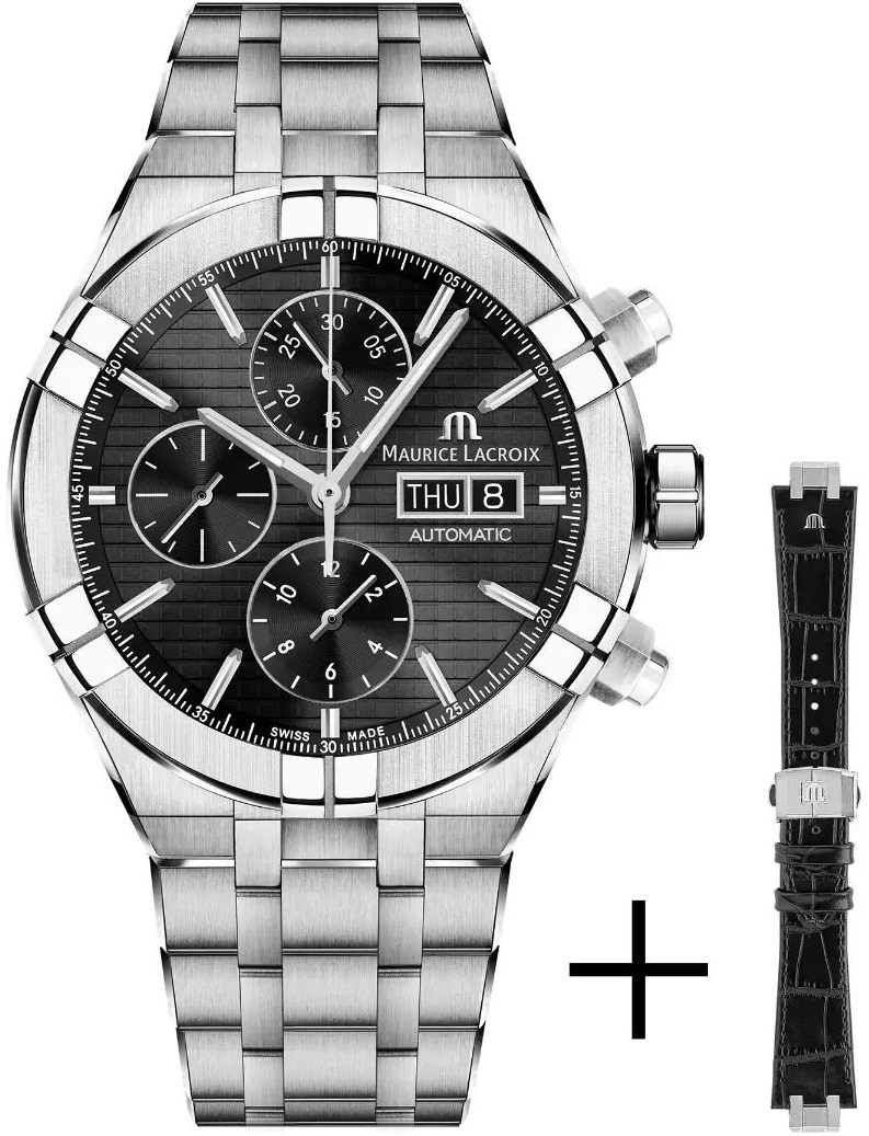 MAURICE LACROIX Aikon Chronograph Automatic Black Dial 44mm Silver Stainless Steel Bracelet AI6038-SS002-330-2 - 1