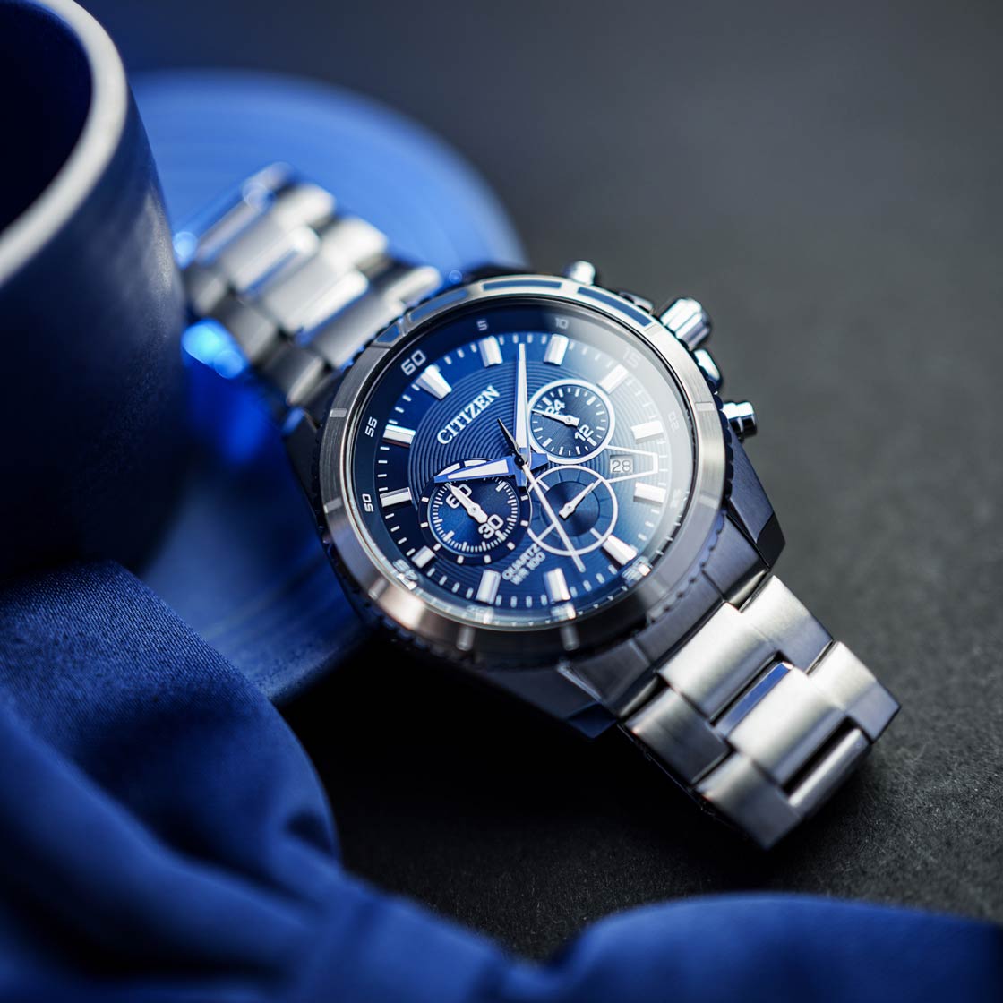 CITIZEN Chronograph Blue Dial 44mm Silver Stainless Steel Bracelet AN8201-57L - 5