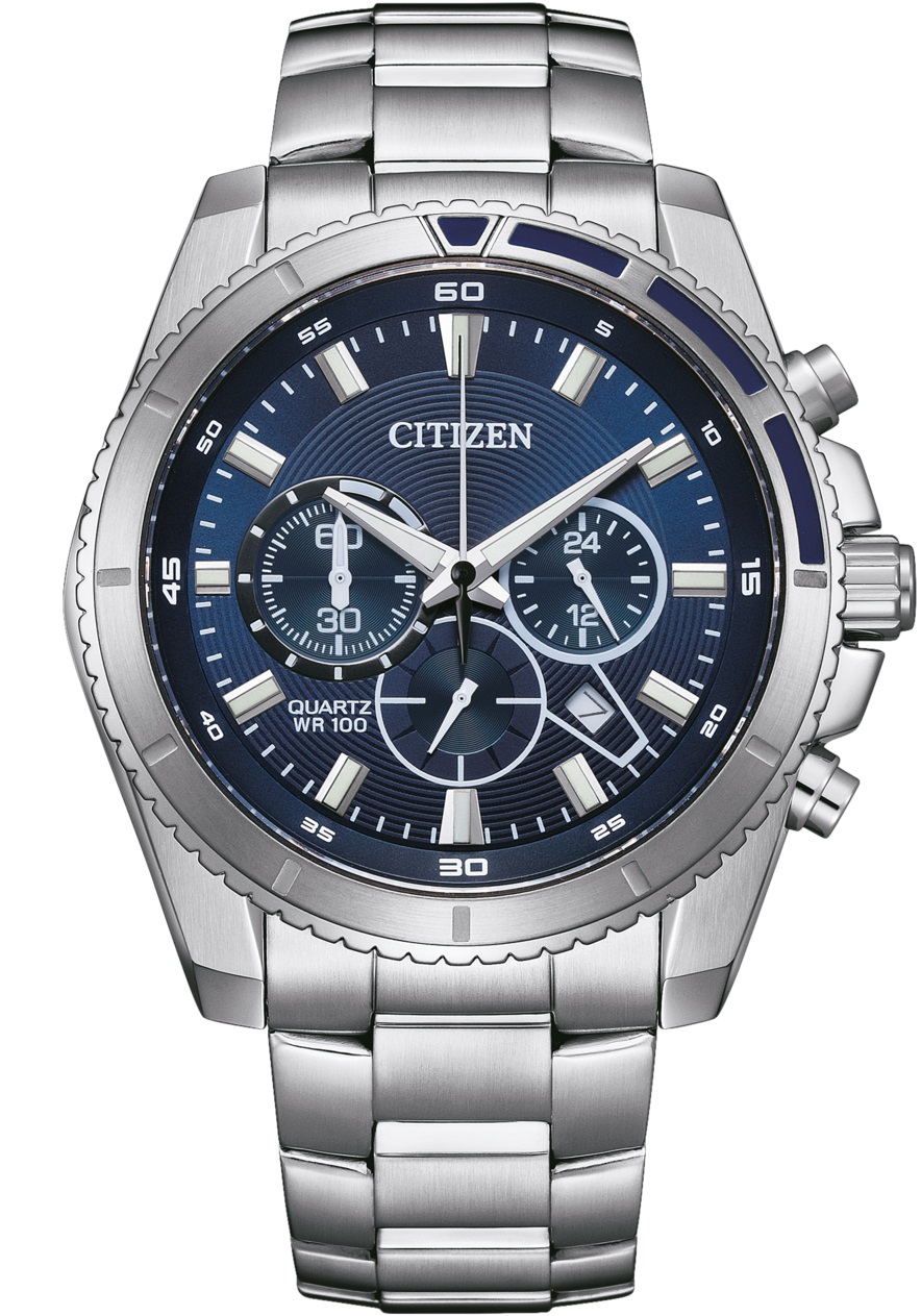 CITIZEN Chronograph Blue Dial 44mm Silver Stainless Steel Bracelet AN8201-57L - 1
