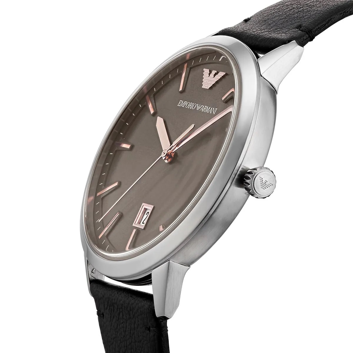 EMPORIO ARMANI Ruggero Grey Dial 43mm Silver Stainless Steel Black Leather Strap AR11277 - 