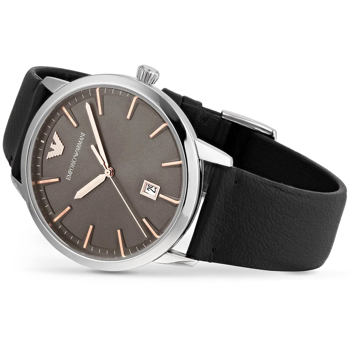 EMPORIO ARMANI Ruggero Grey Dial 43mm Silver Stainless Steel Black Leather Strap AR11277 - 3