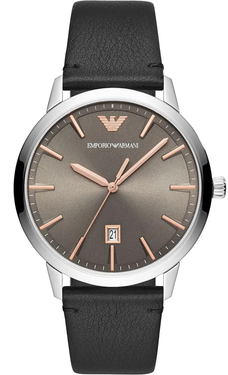 EMPORIO ARMANI Ruggero Grey Dial 43mm Silver Stainless Steel Black Leather Strap AR11277 - 
