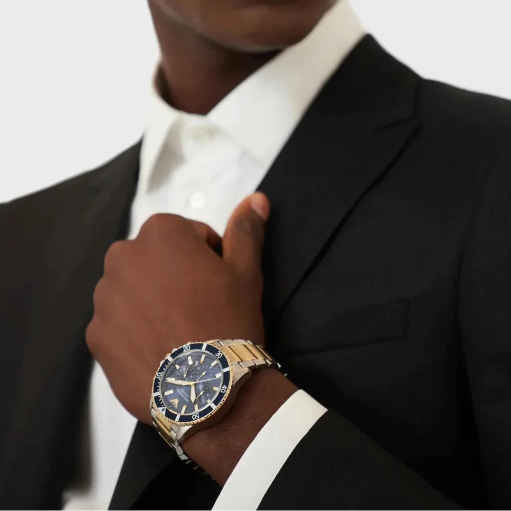 EMPORIO ARMANI Sea Explorer Chronograph Blue Dial 43mm Two Tone Gold Stainless Steel Bracelet AR11362 - 4