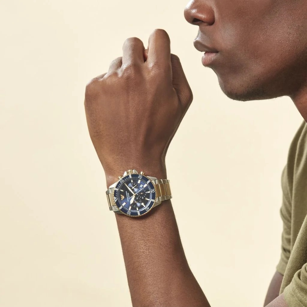 EMPORIO ARMANI Sea Explorer Chronograph Blue Dial 43mm Two Tone Gold Stainless Steel Bracelet AR11362 - 5