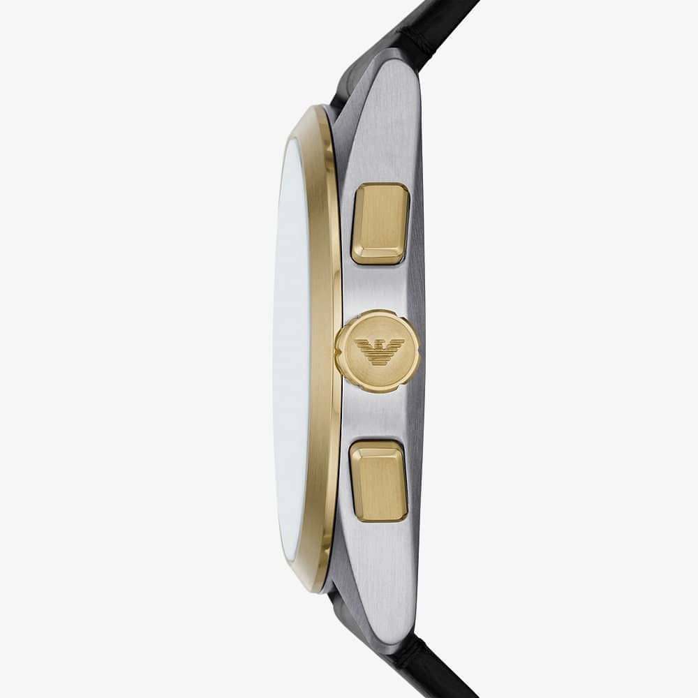 EMPORIO ARMANI Claudio Chronograph Silver Dial 43mm Two Tone Gold Stainless Steel Black Leather Strap AR11498 - 3