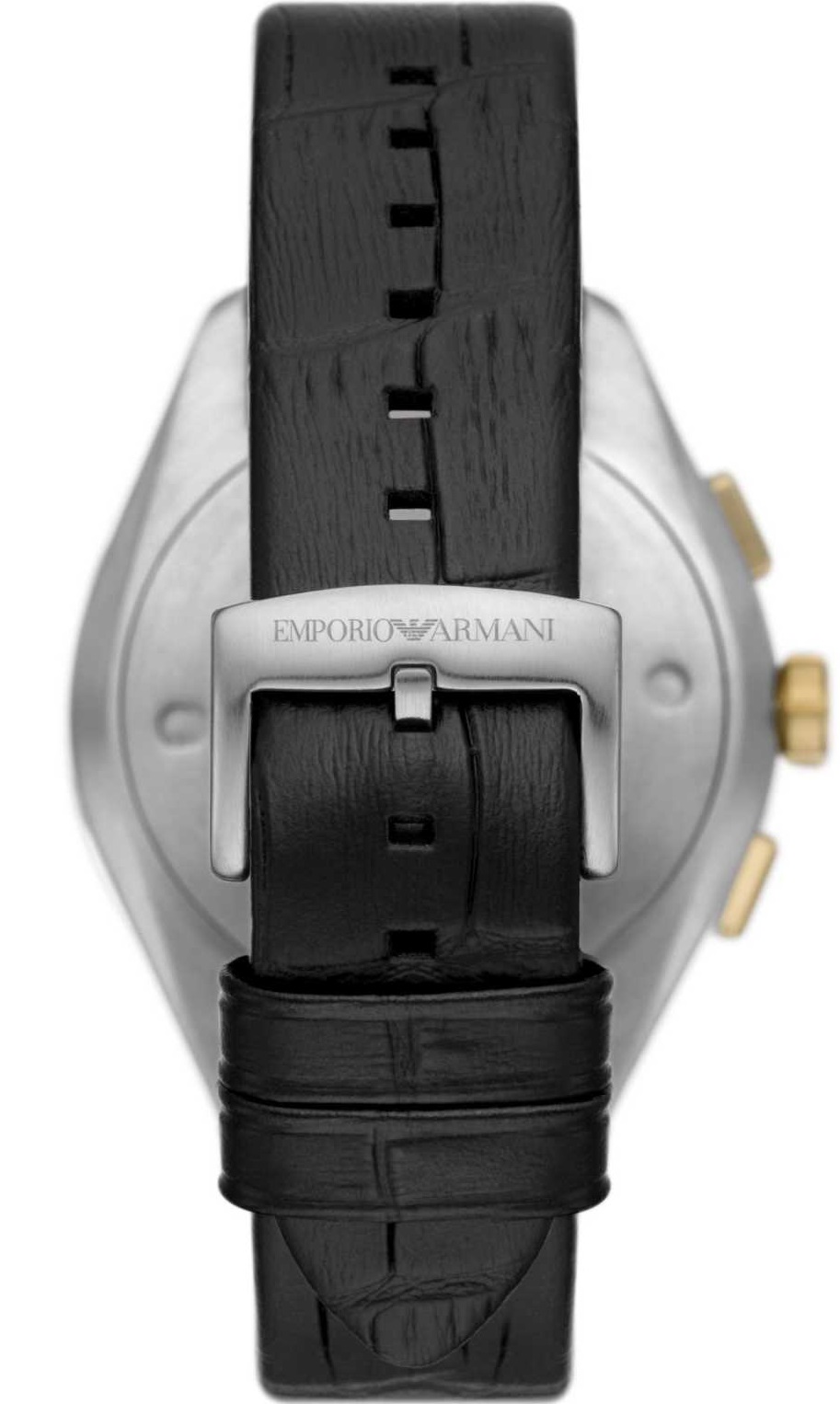 EMPORIO ARMANI Claudio Chronograph Silver Dial 43mm Two Tone Gold Stainless Steel Black Leather Strap AR11498 - 4