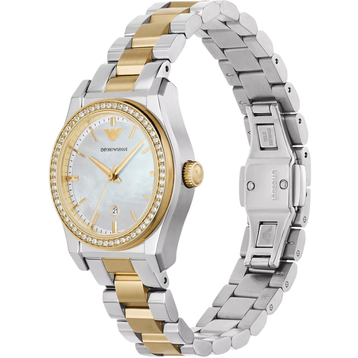 EMPORIO ARMANI Federica Crystals 32mm Silver & Gold Stainless Steel Bracelet AR11559 - 