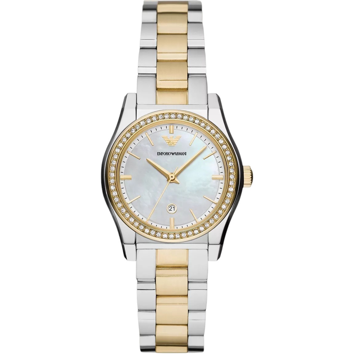 EMPORIO ARMANI Federica Crystals 32mm Silver & Gold Stainless Steel Bracelet AR11559 - 