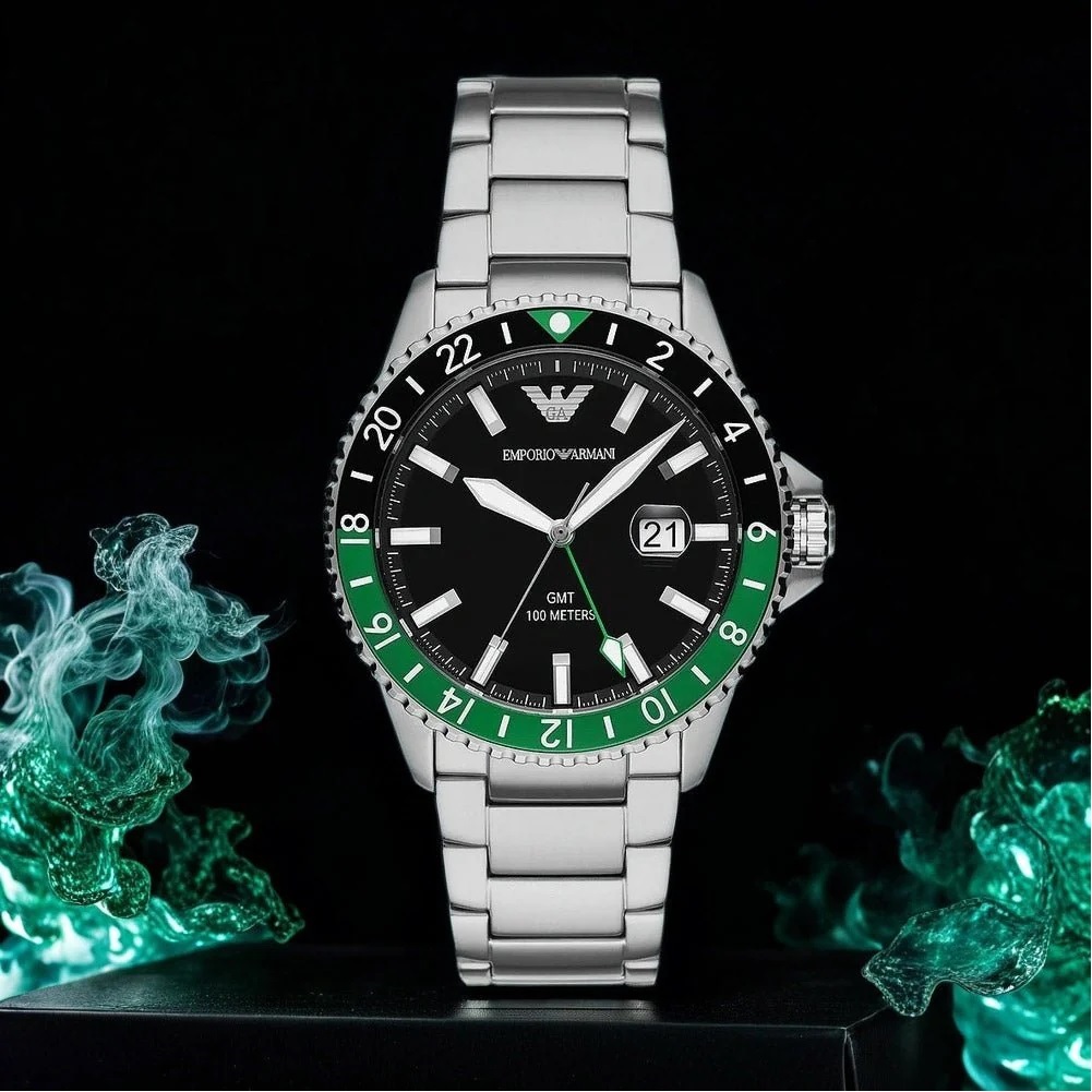 EMPORIO ARMANI Diver GMT Black Dial 42mm Silver Stainless Steel Bracelet AR11589 - 4