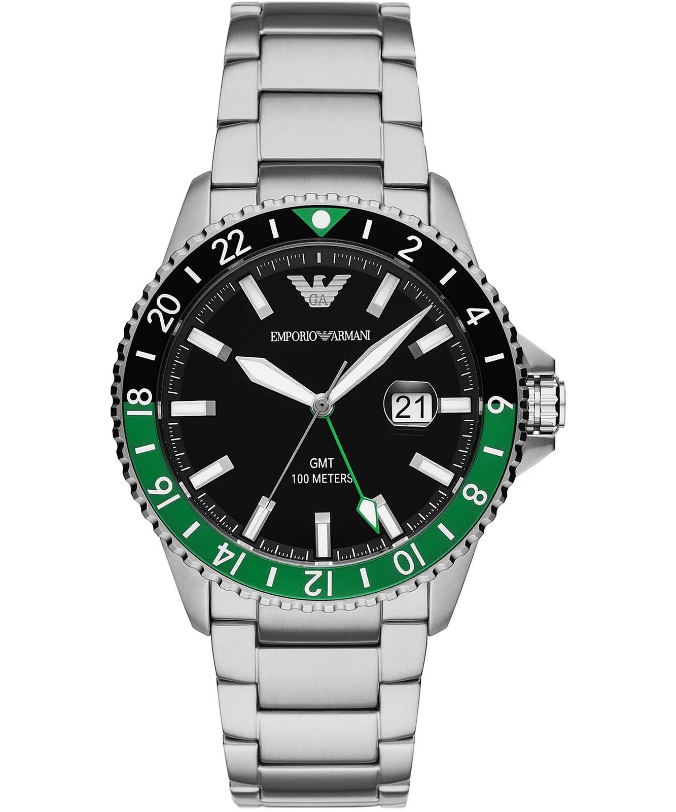 EMPORIO ARMANI Diver GMT Black Dial 42mm Silver Stainless Steel Bracelet AR11589 - 