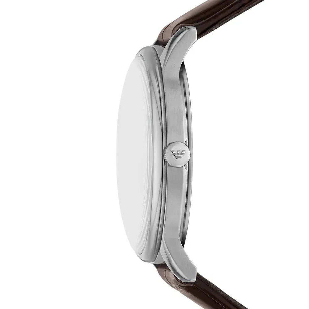 EMPORIO ARMANI Minimalist Green Dial 39mm Silver Stainless Steel Brown Leather Strap AR11672 - 