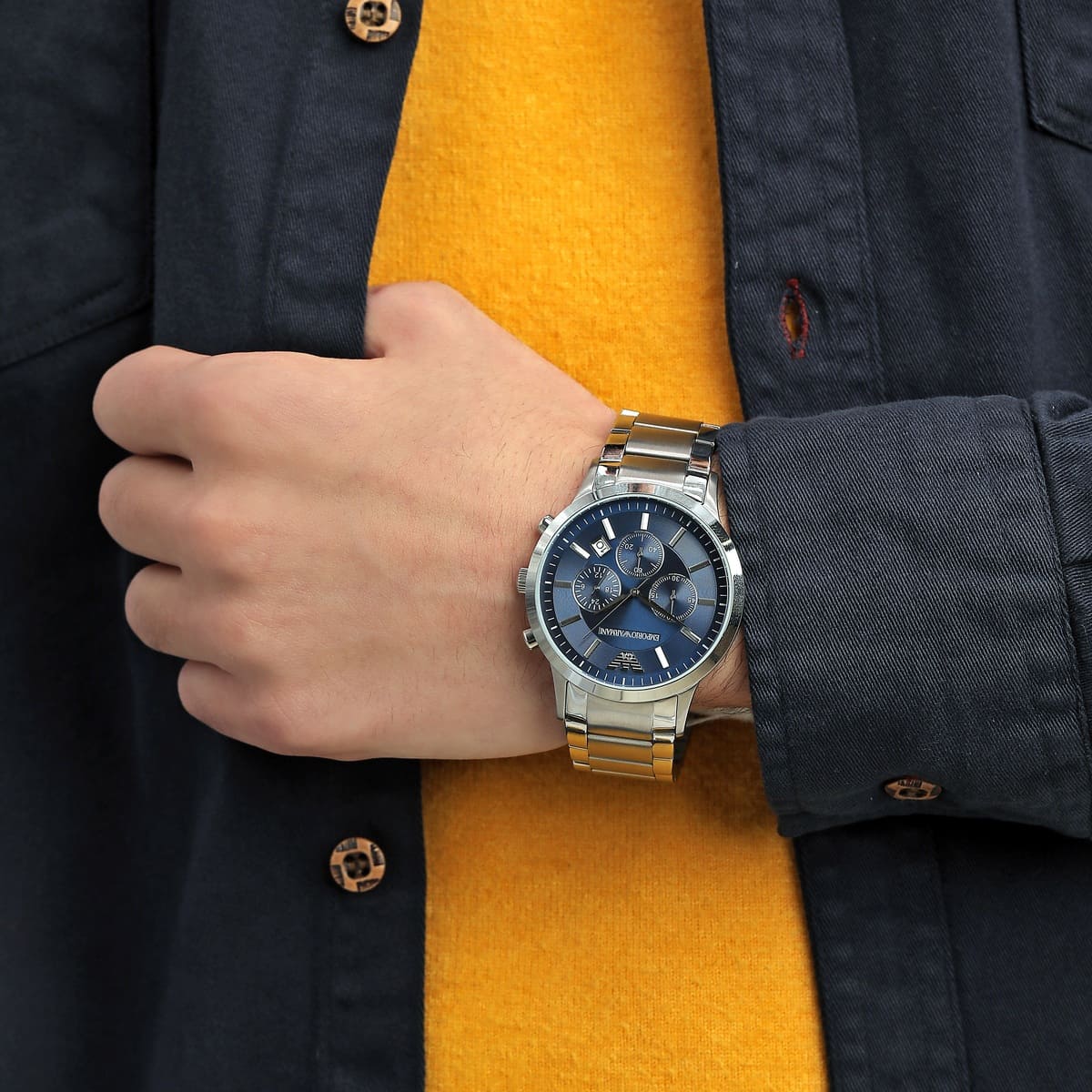 EMPORIO ARMANI Renato Chronograph Blue Dial 43mm Silver Stainless Steel Bracelet AR2448 - 3