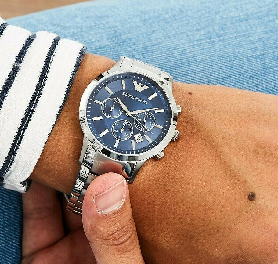 EMPORIO ARMANI Renato Chronograph Blue Dial 43mm Silver Stainless Steel Bracelet AR2448 - 4