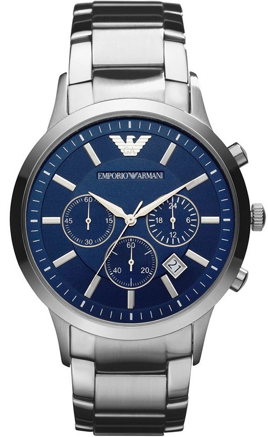 EMPORIO ARMANI Renato Chronograph Blue Dial 43mm Silver Stainless Steel Bracelet AR2448 - 